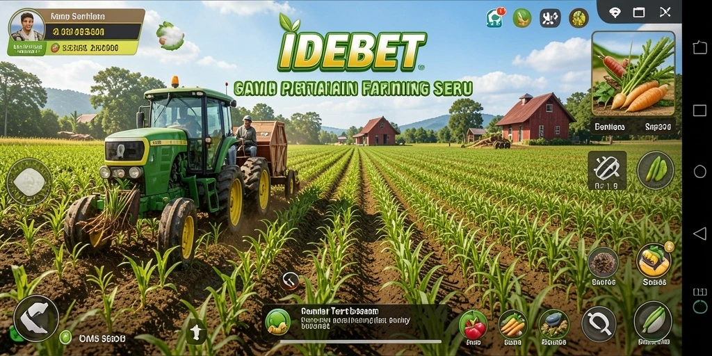 Screenshot gameplay IDEBET yang menunjukkan aktivitas bertani yang menyenangkan.