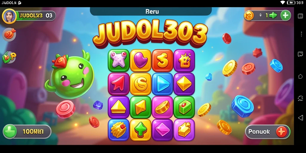 Tampilan gameplay seru di JUDOL303 dengan permata berwarna-warni.