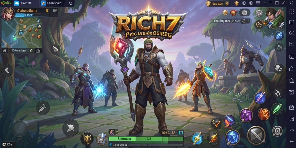 Screenshot dari gameplay RICH7 menunjukkan pertarungan mendebarkan dalam MMORPG.